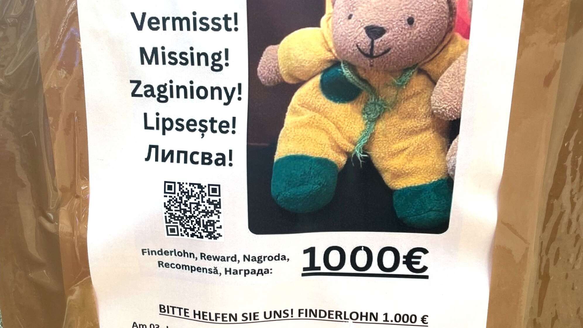 1000 Euro für gestohlenen Teddy ausgesetzt